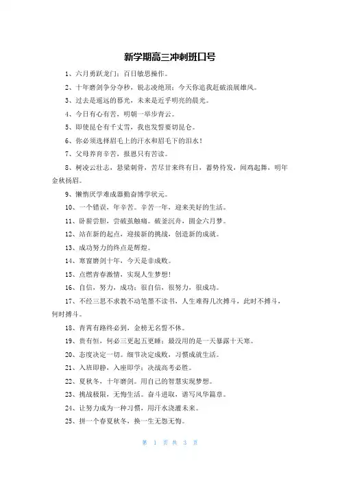 新学期高三冲刺班口号