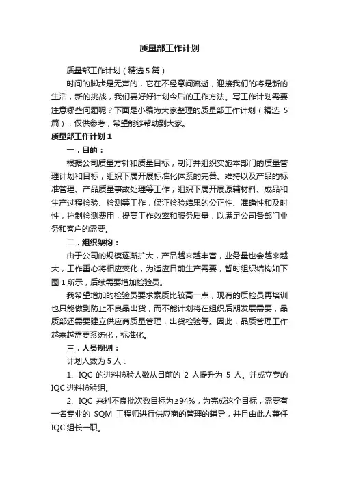 质量部工作计划