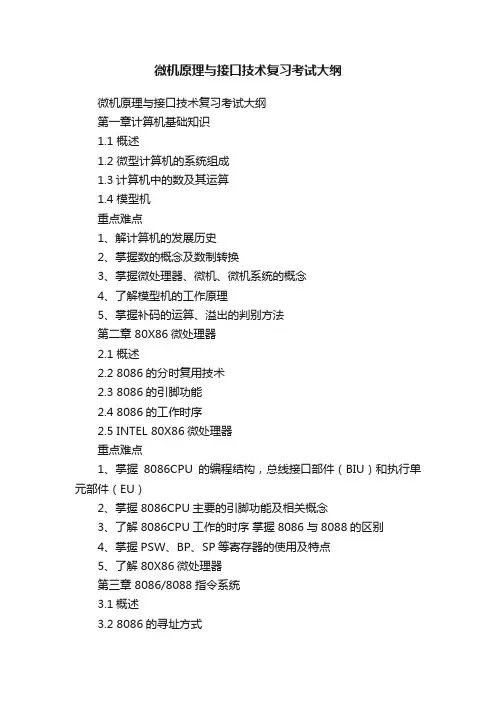 微机原理与接口技术复习考试大纲