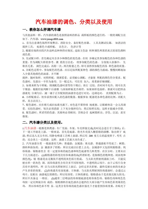 汽车油漆的调色、分类以及使用
