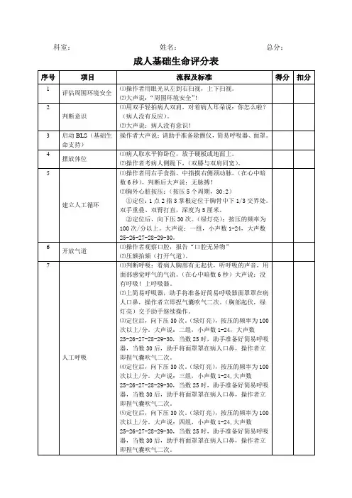 急救技能比赛评分表