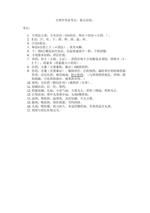 方剂学导论考点、重点总结