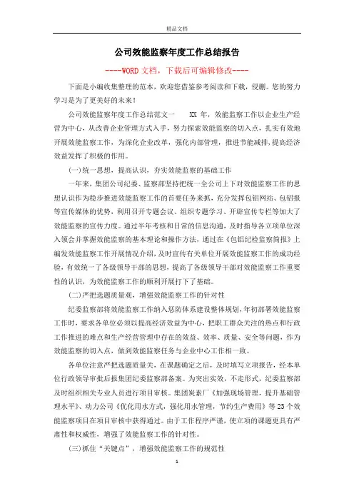 公司效能监察年度工作总结报告