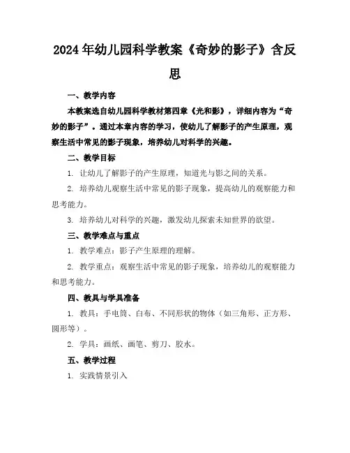 2024年幼儿园科学教案《奇妙的影子》含反思