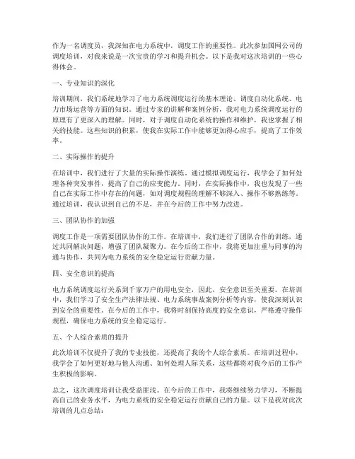 调度国网培训心得体会范文