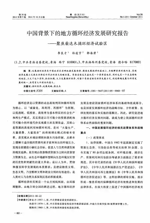 中国背景下的地方循环经济发展研究报告——聚焦柴达木循环经济试验区