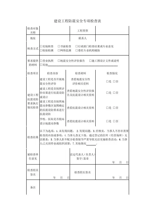 建设工程防震安全专项检查表