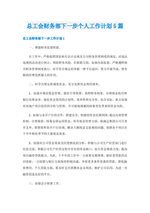 总工会财务部下一步个人工作计划5篇