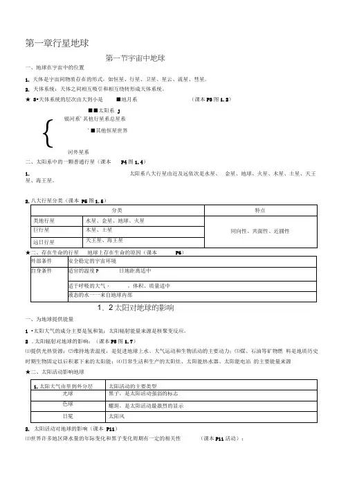 人教版高一地理必修一知识点总结