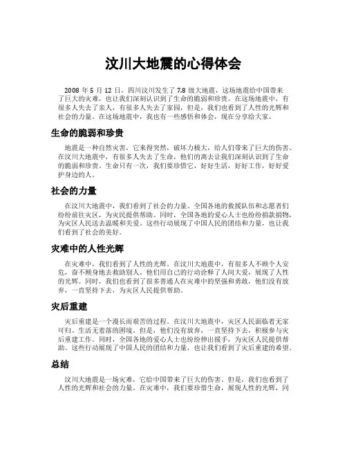 汶川大地震的心得体会