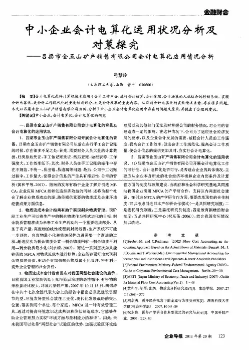 中小企业会计电算化运用状况分析及对策探究——吕梁市金玉山矿产销售有限公司会计电算化应用情况分析