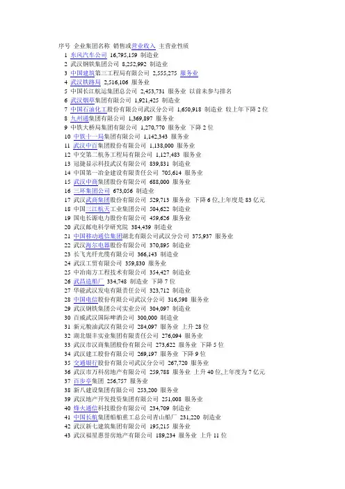 武汉知名大企业排行榜