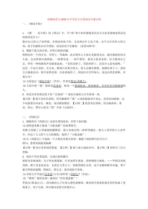 部编版语文2020年中考语文名著阅读专题示例