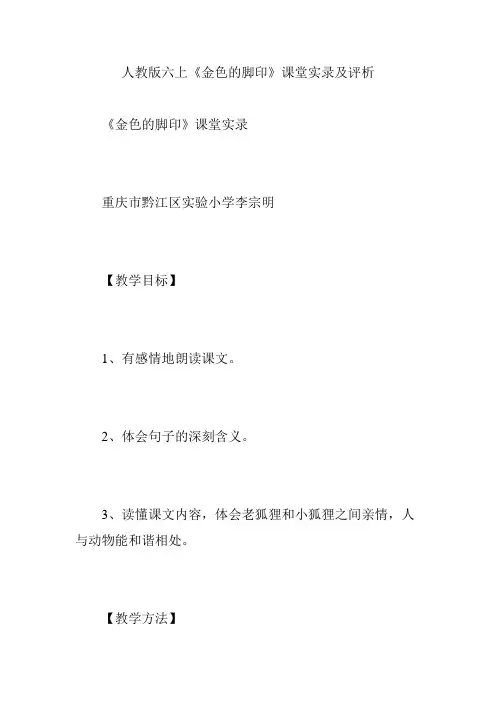 人教版六上《金色的脚印》课堂实录及评析