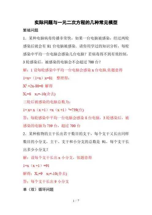 实际问题与一元二次方程几种常见模型