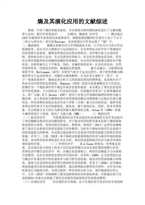 最新 熵及其演化应用的文献综述-精品