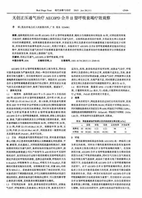 无创正压通气治疗AEC0PD合并Ⅱ型呼吸衰竭疗效观察