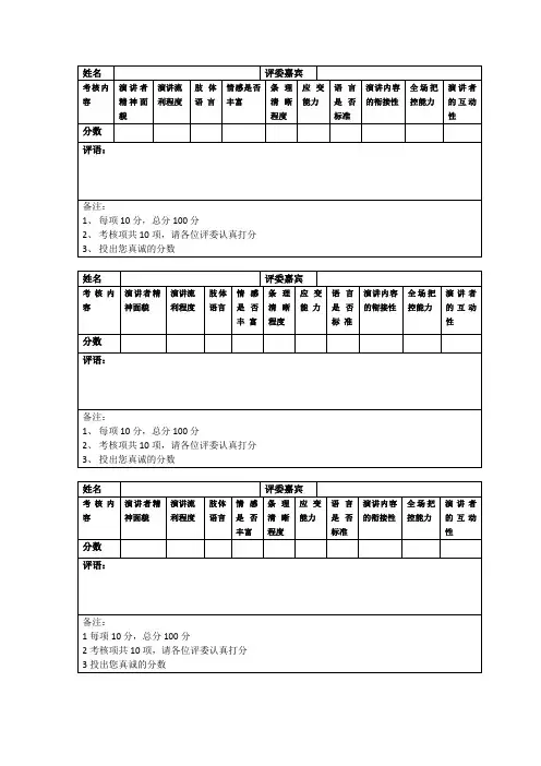 嘉宾评委面试打分表