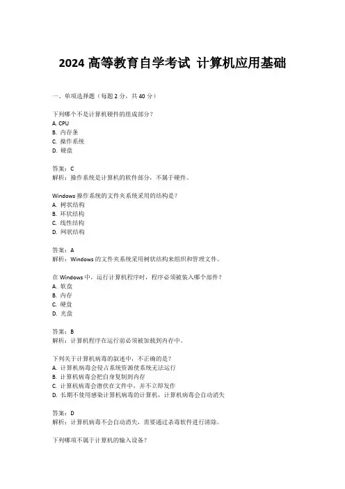 2024高等教育自学考试 计算机应用基础