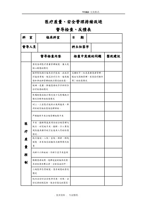 医务科督导检查表