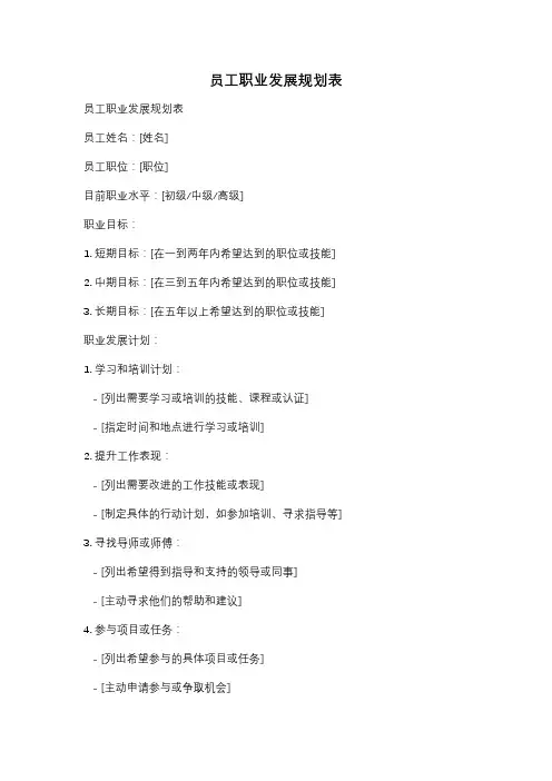 员工职业发展规划表