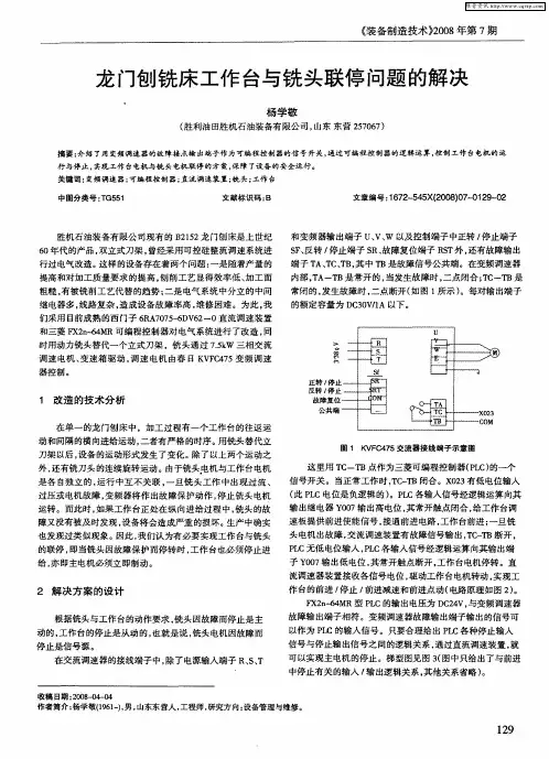 龙门刨铣床工作台与铣头联停问题的解决