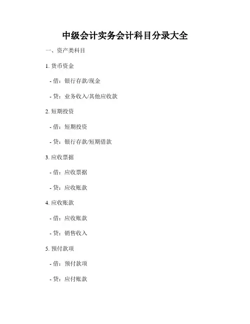 中级会计实务会计科目分录大全