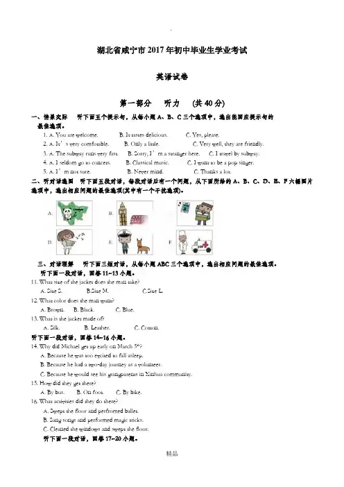 201x年湖北省咸宁市中考英语试卷及答案(Word版)