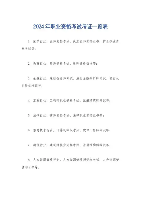 2024年职业资格考试考证一览表