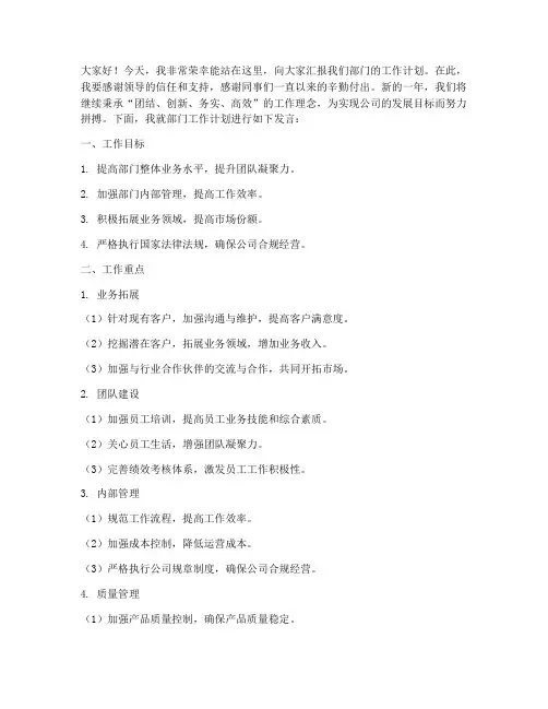 工作计划发言稿领导讲话