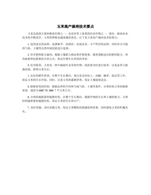 玉米高产栽培技术要点