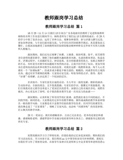 教师跟岗学习总结