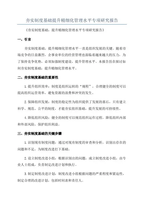 夯实制度基础提升精细化管理水平专项研究报告