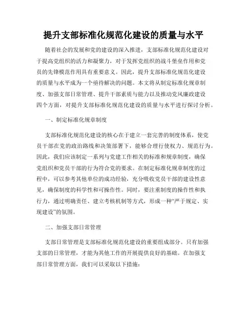 提升支部标准化规范化建设的质量与水平