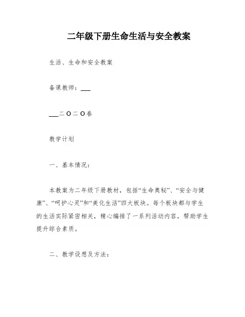 二年级下册生命生活与安全教案