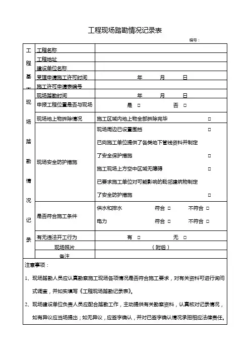 工程现场踏勘情况记录表