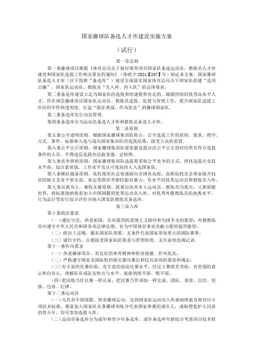 国藤球队备选人才库建设实施方案
