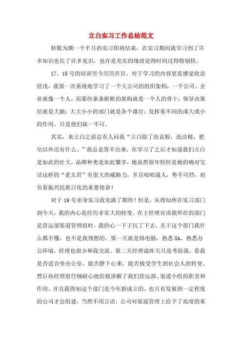 立白实习工作总结范文