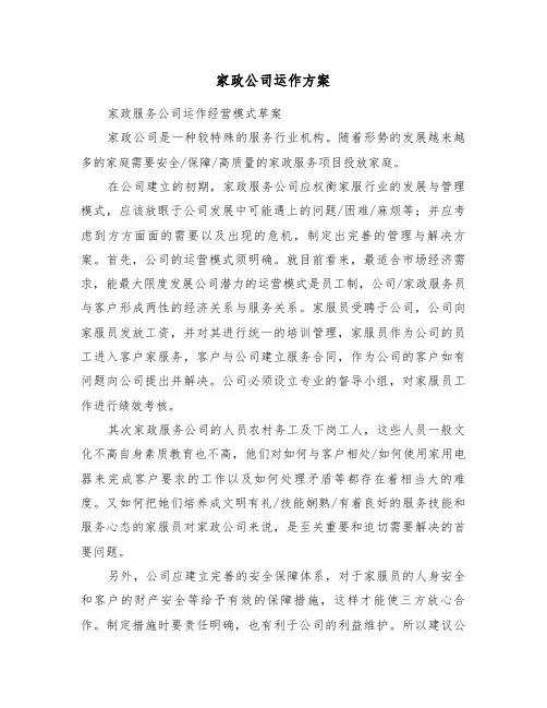 家政公司运作方案(3篇)