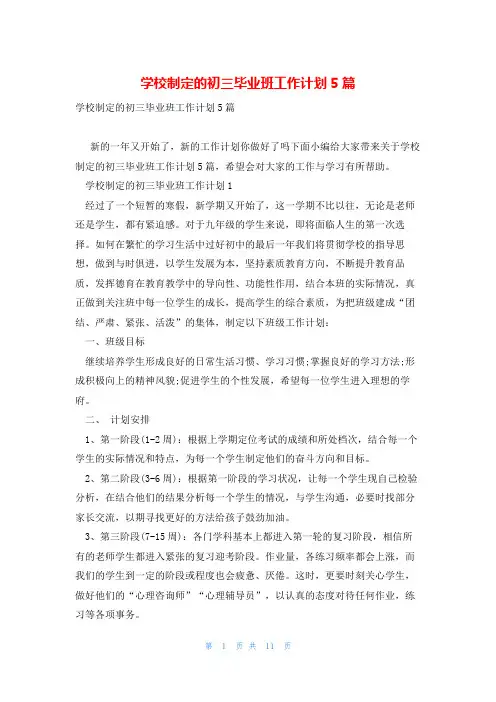 学校制定的初三毕业班工作计划5篇