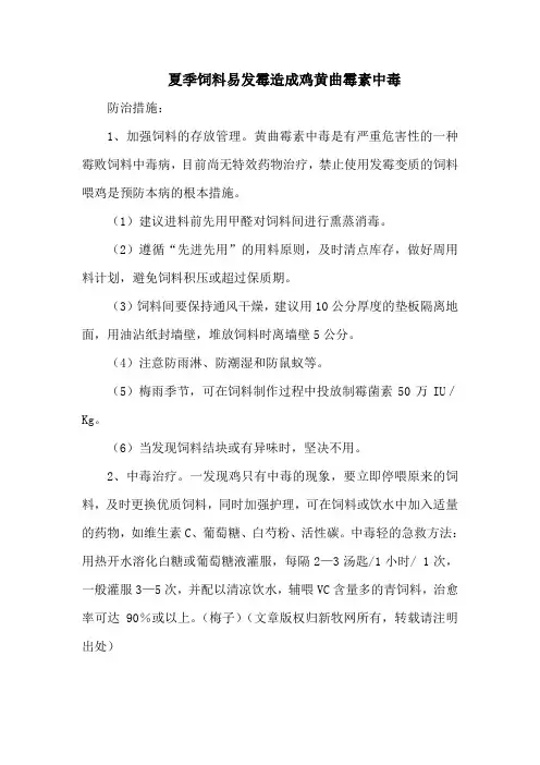 夏季饲料易发霉造成鸡黄曲霉素中毒