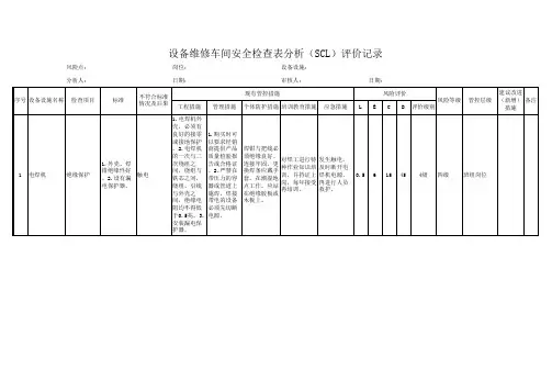 设备维修车间安全检查表分析(SCL)评价记录