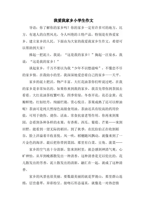 我爱我家乡小学生作文