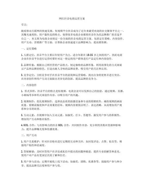 网红抖音电商运营方案