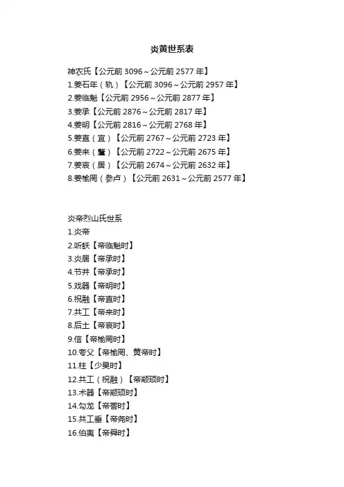 炎黄世系表