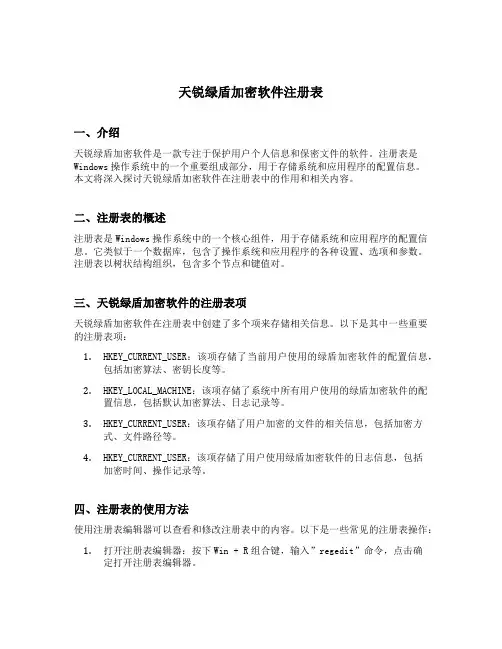 天锐绿盾加密软件注册表