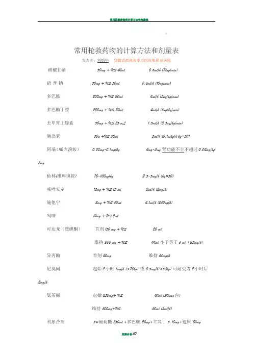 常用抢救药物的计算方法和剂量表04863