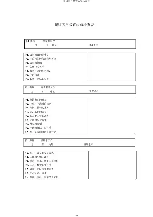 新进职员教育内容检查表