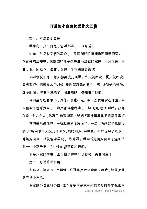 可爱的小白兔优秀作文五篇
