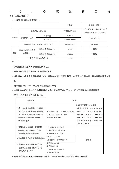 多联机配管选型表